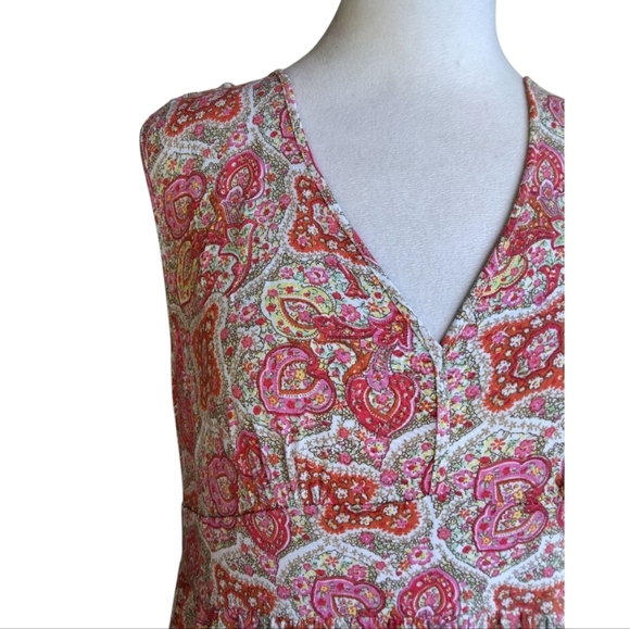 Garnet Hill Sleeveless Red Paisley Tiered Maxi Dress Empire Waist Size Medium - Picture 3 of 8